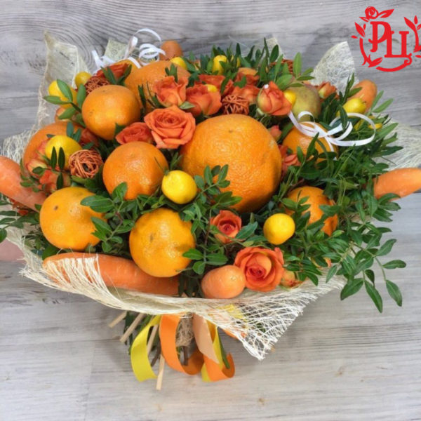 Букет из цветов и фруктов "Апельсиновые розы"